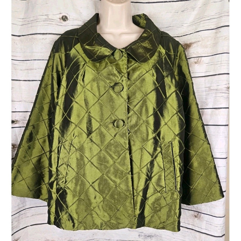 Dorman Green Metallic Quilted Swing Jacket XL Lagenlook Artsy Button